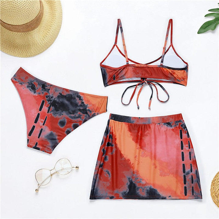 Biquini con efecto tie dye y minifalda Simone-Laurene.es