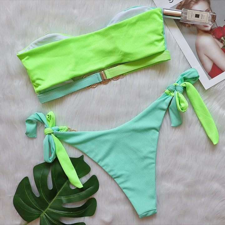 Biquini de punto acanalado con gemas Midori-Laurene.es