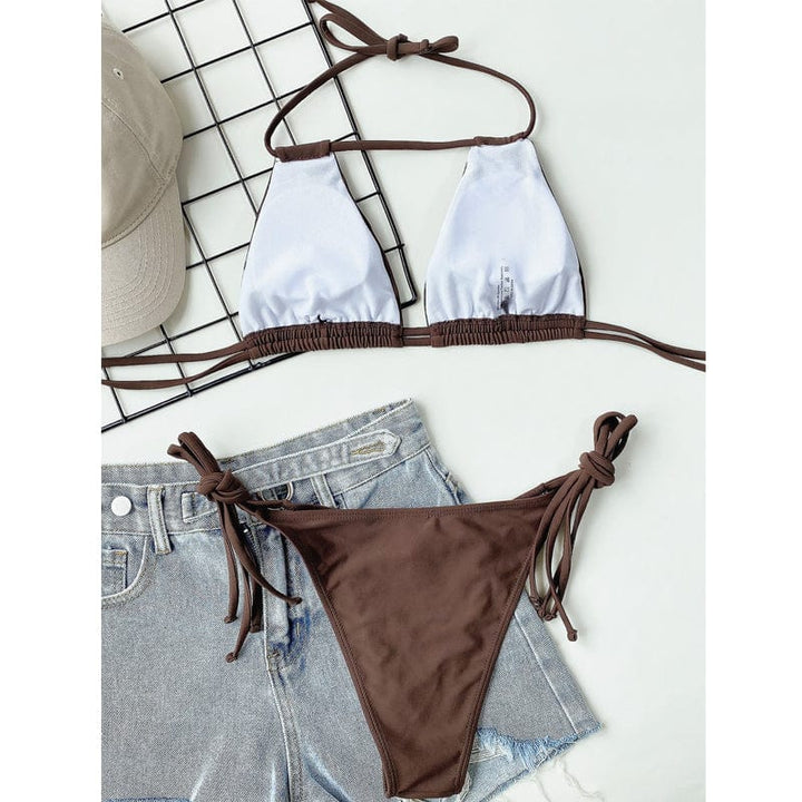 Biquini marrón con escote halter Muriel-Laurene.es