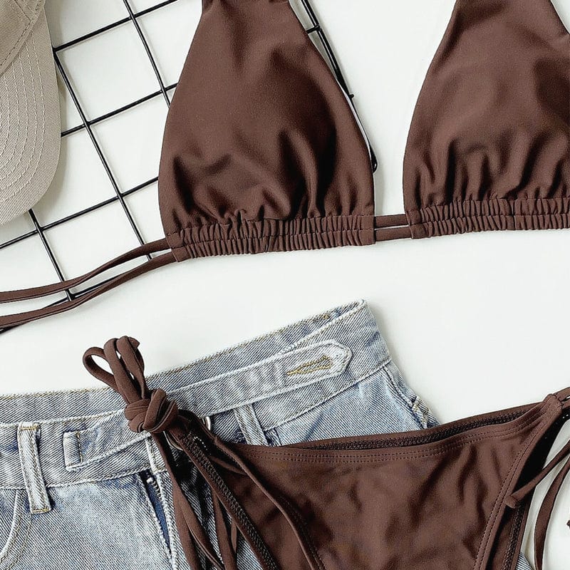 Biquini marrón con escote halter Muriel-Laurene.es