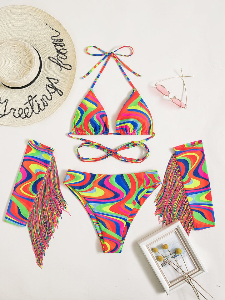 Biquini multicolor con mangas con flecos Noemi-Laurene.es
