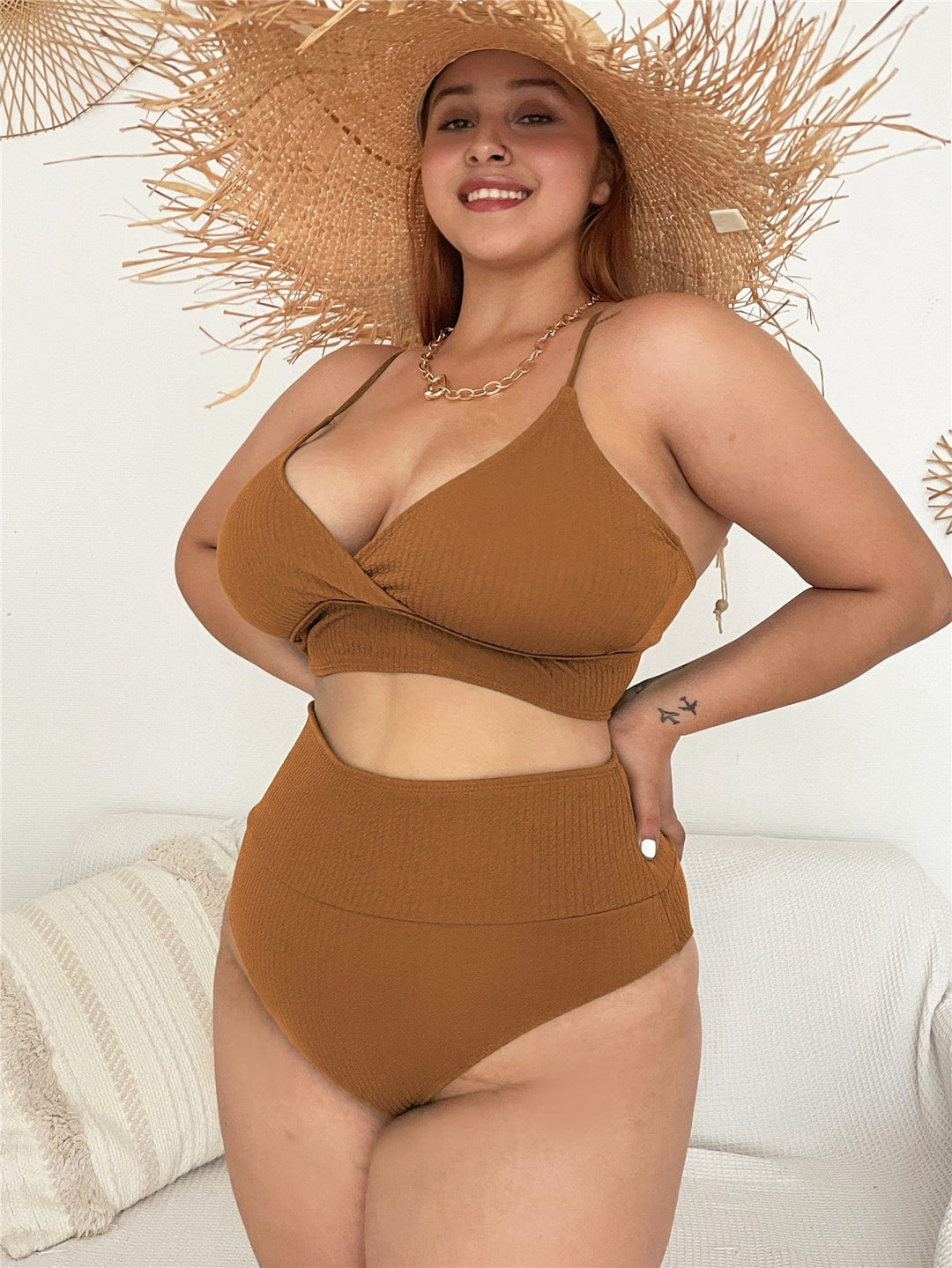 Biquini plus size de punto acanalado Gloria-Laurene.es