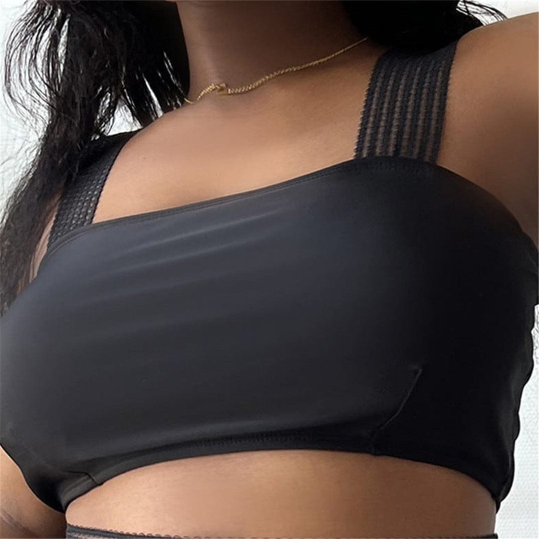 Biquini plus size negro con minifalda Rouen-Laurene.es