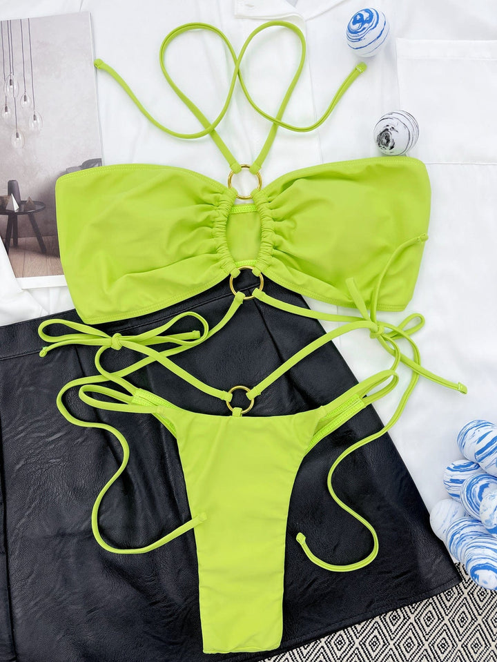 Biquini verde con lazadas fruncidas Nyla-Laurene.es
