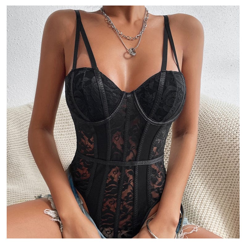 Body de encaje con cintas Lille-Laurene.es