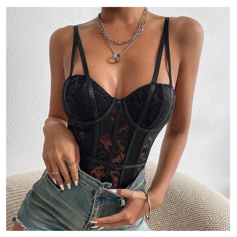 Body de encaje con cintas Lille-Laurene.es