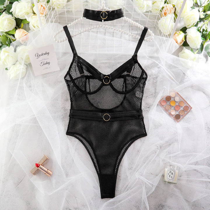 Body de malla con choker Tiffany-Laurene.es