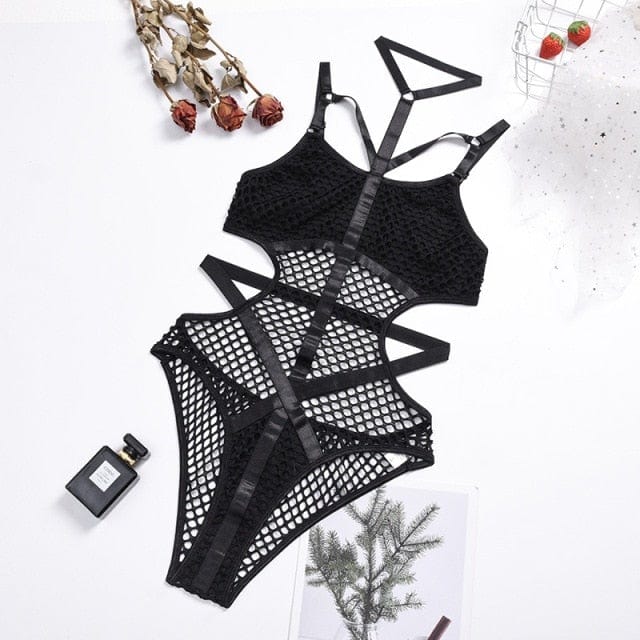 Body de rejilla con cintas Gabrielle-Laurene.es