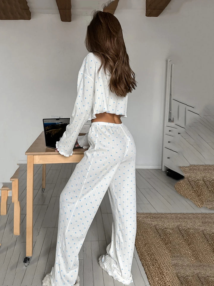 Pijama acanalado con estampado azul