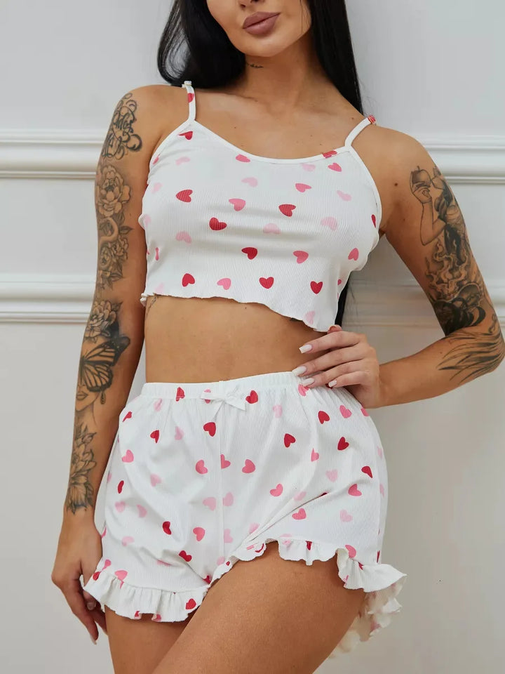 Pijama blanco con estampado de corazoncitos