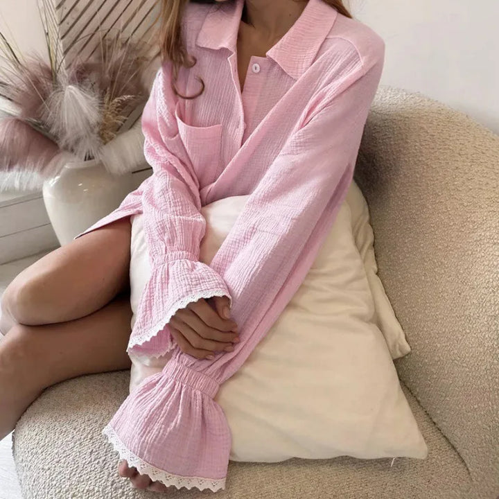 Conjunto de muselina con volantes y manga larga