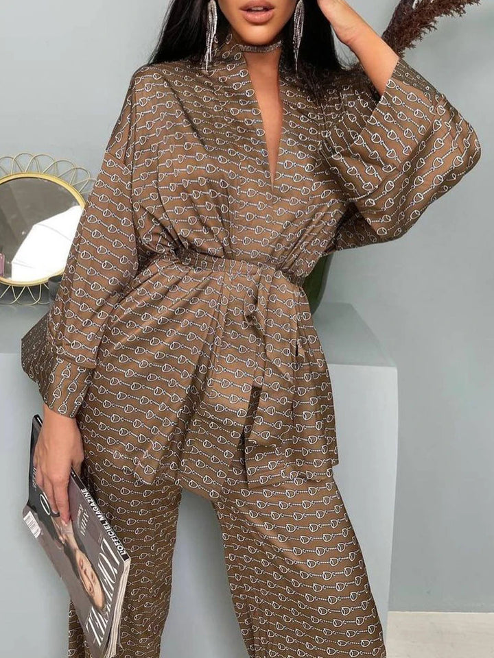 Kimono marrón con estampado