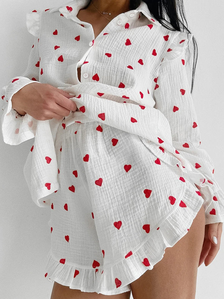 Conjunto de algodón con estampado y volantes