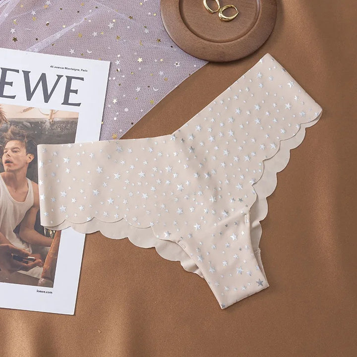 Braguita con borde de volantes y estampado brillante