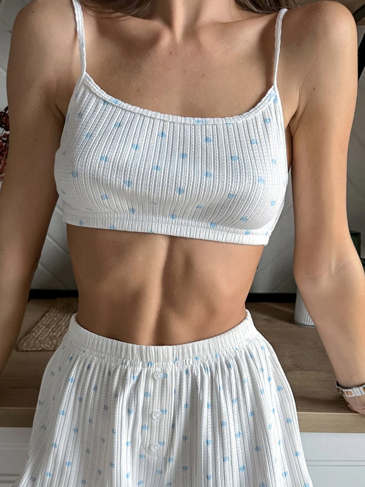 Pijama acanalado con estampado azul