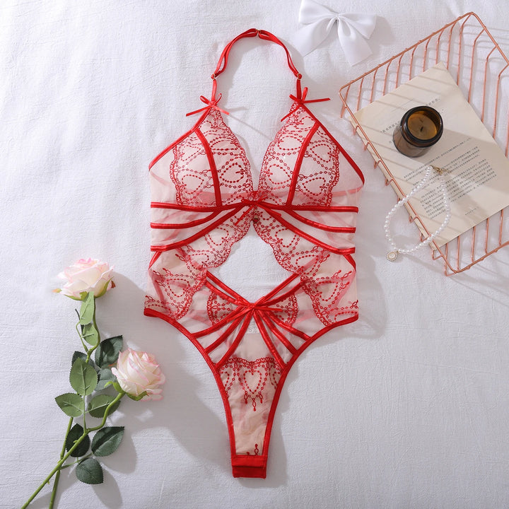 Body con bordado rojo y lacitos