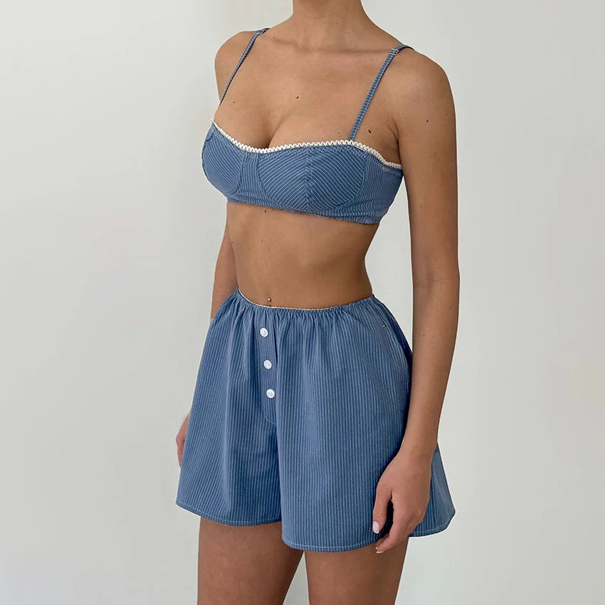 Pijama azul de punto acanalado