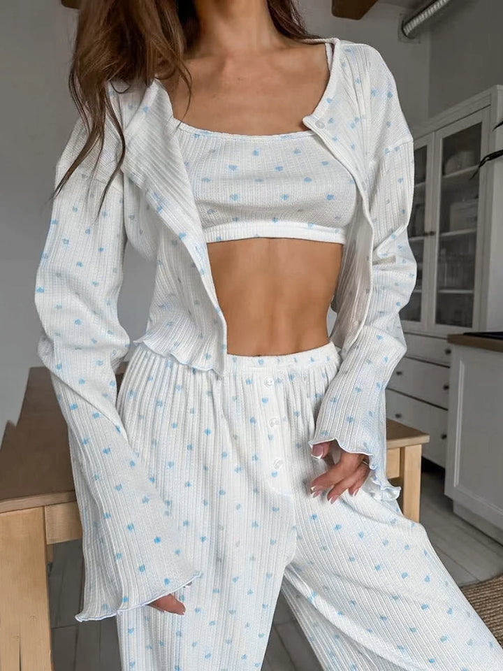 Pijama acanalado con estampado azul
