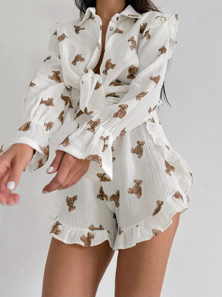 Conjunto de algodón con estampado y volantes