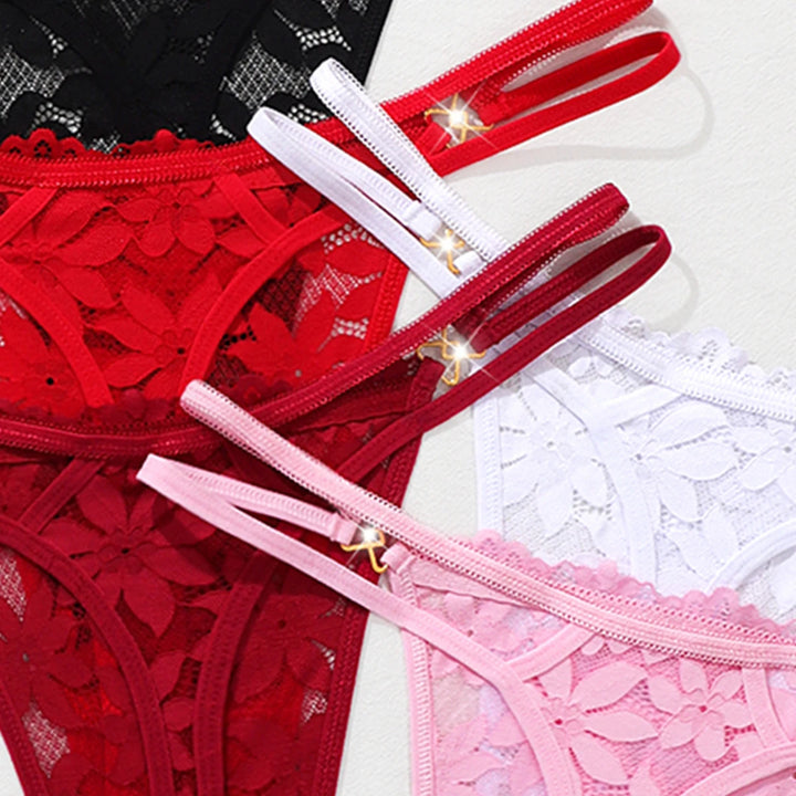 Paquete de 5 tangas con bordado floral