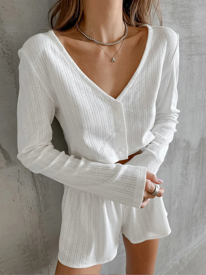 Pijama con top corto y estilo de punto