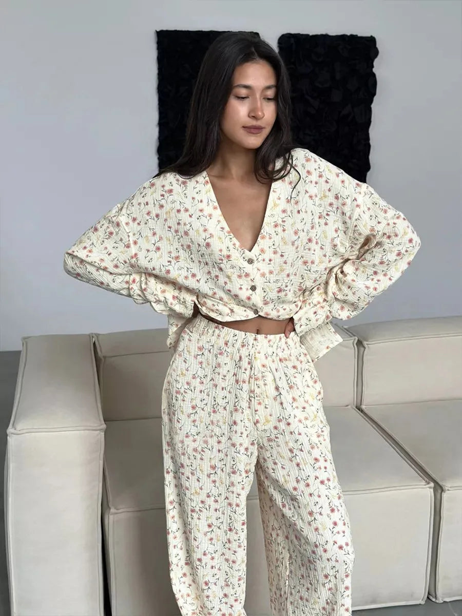 Conjunto de muselina con estampado de florecitos