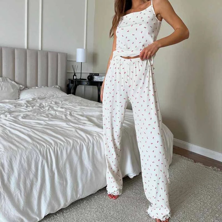 Pijama de punto acanalado con estampado floral