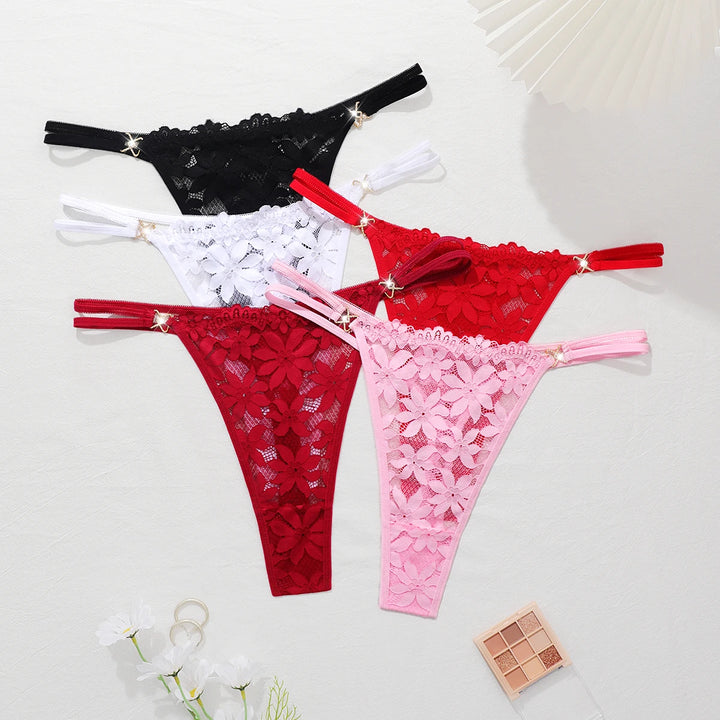 Paquete de 5 tangas con bordado floral