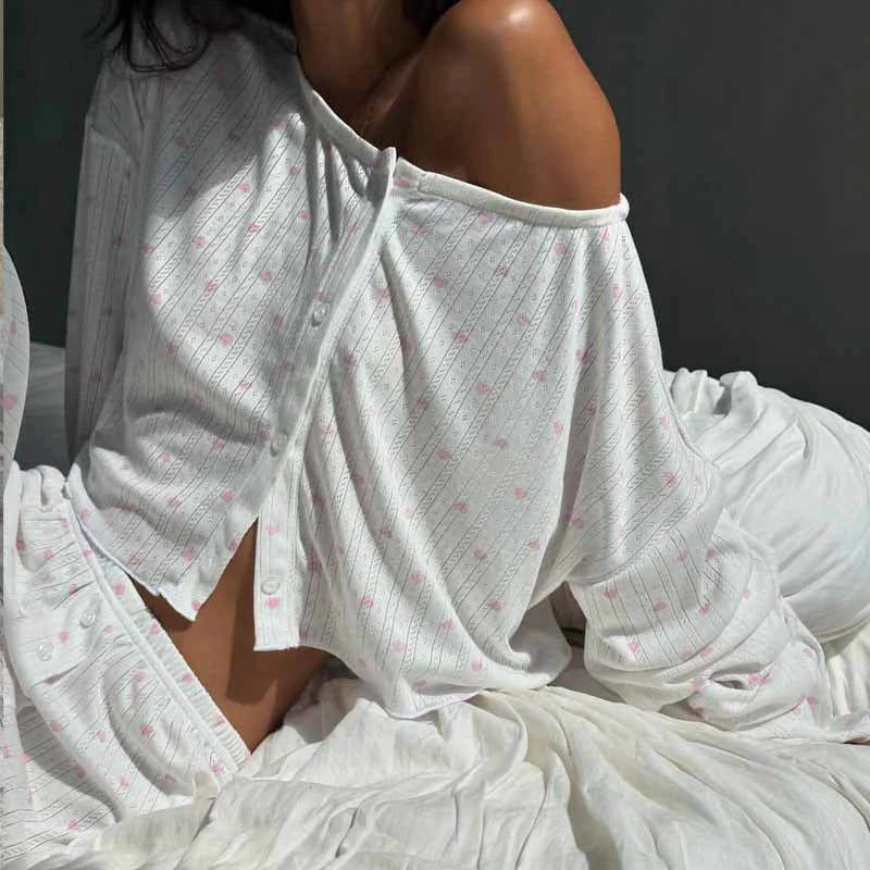 Pijama blanco estilo oversize de punto