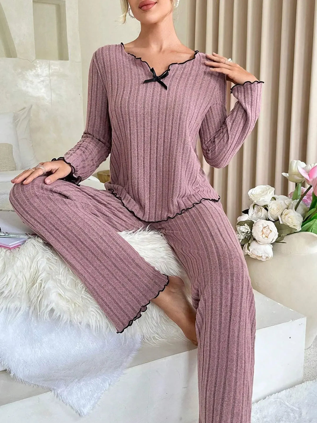 Pijama acanalado de tejido cálido