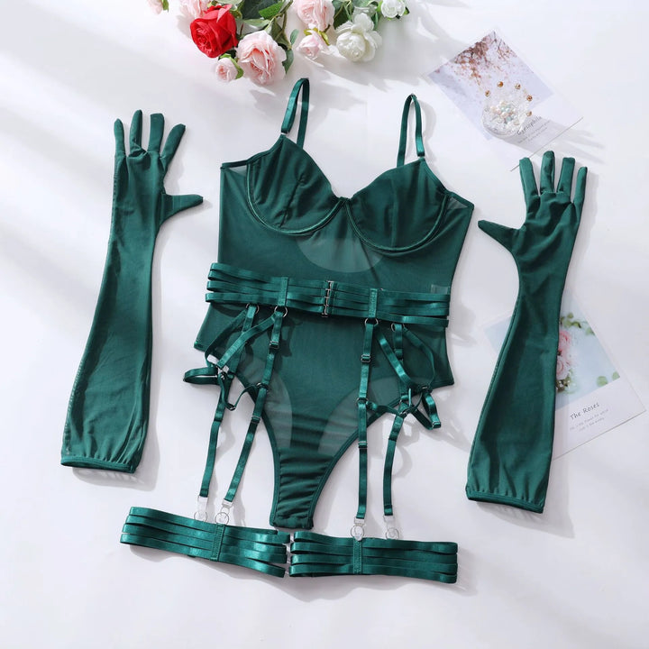 Body de malla con guantes y cintas