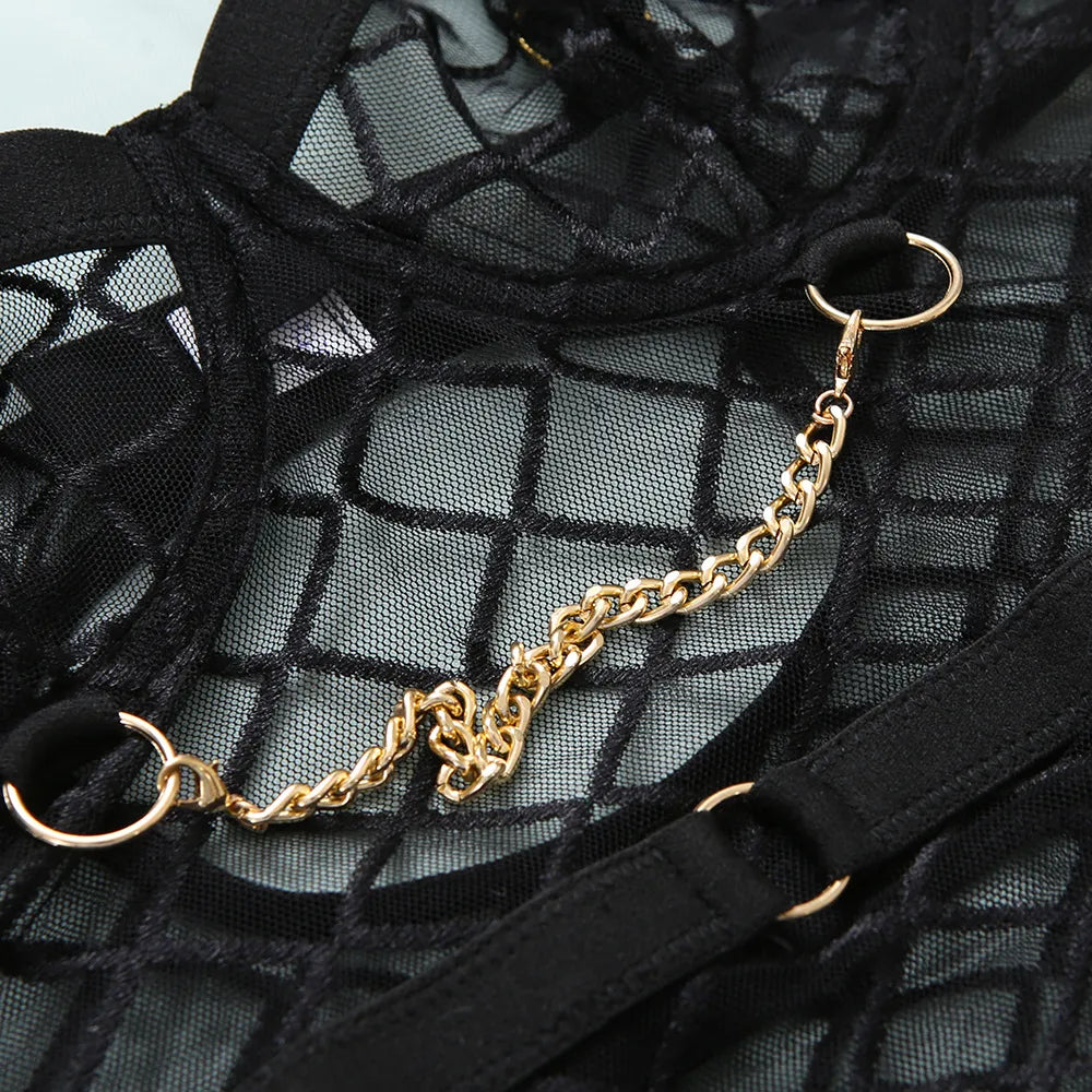 Body con diseño a cuadros y cadenas