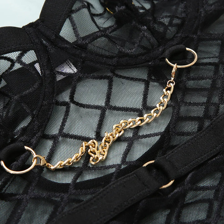 Body con diseño a cuadros y cadenas