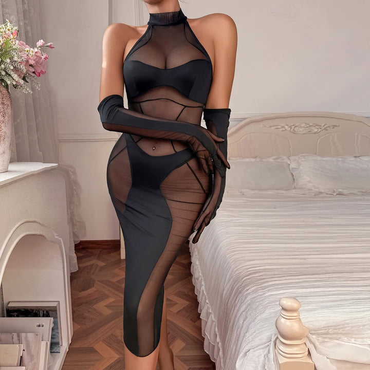 Vestido seductivo con ribete de malla