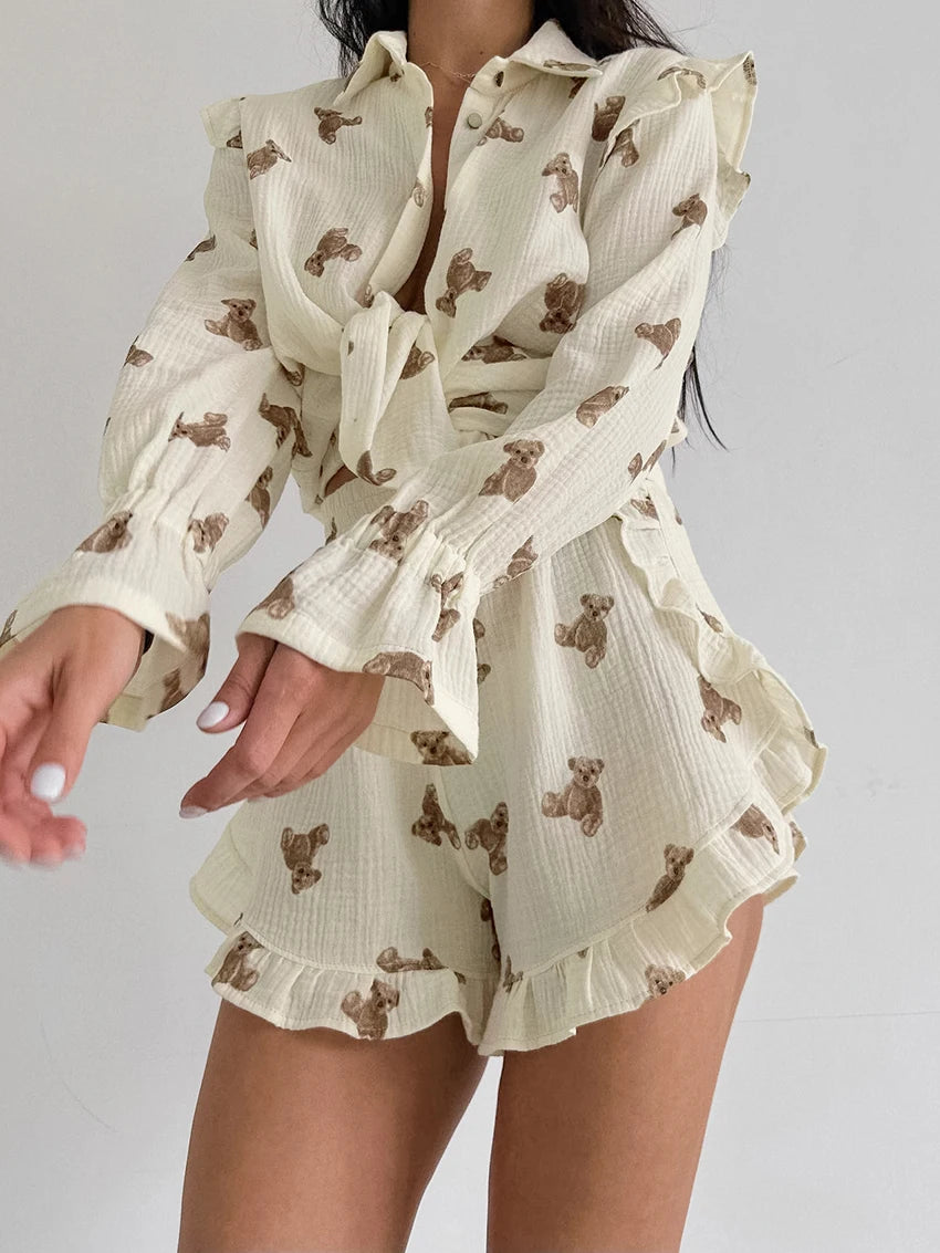 Conjunto de algodón con estampado y volantes