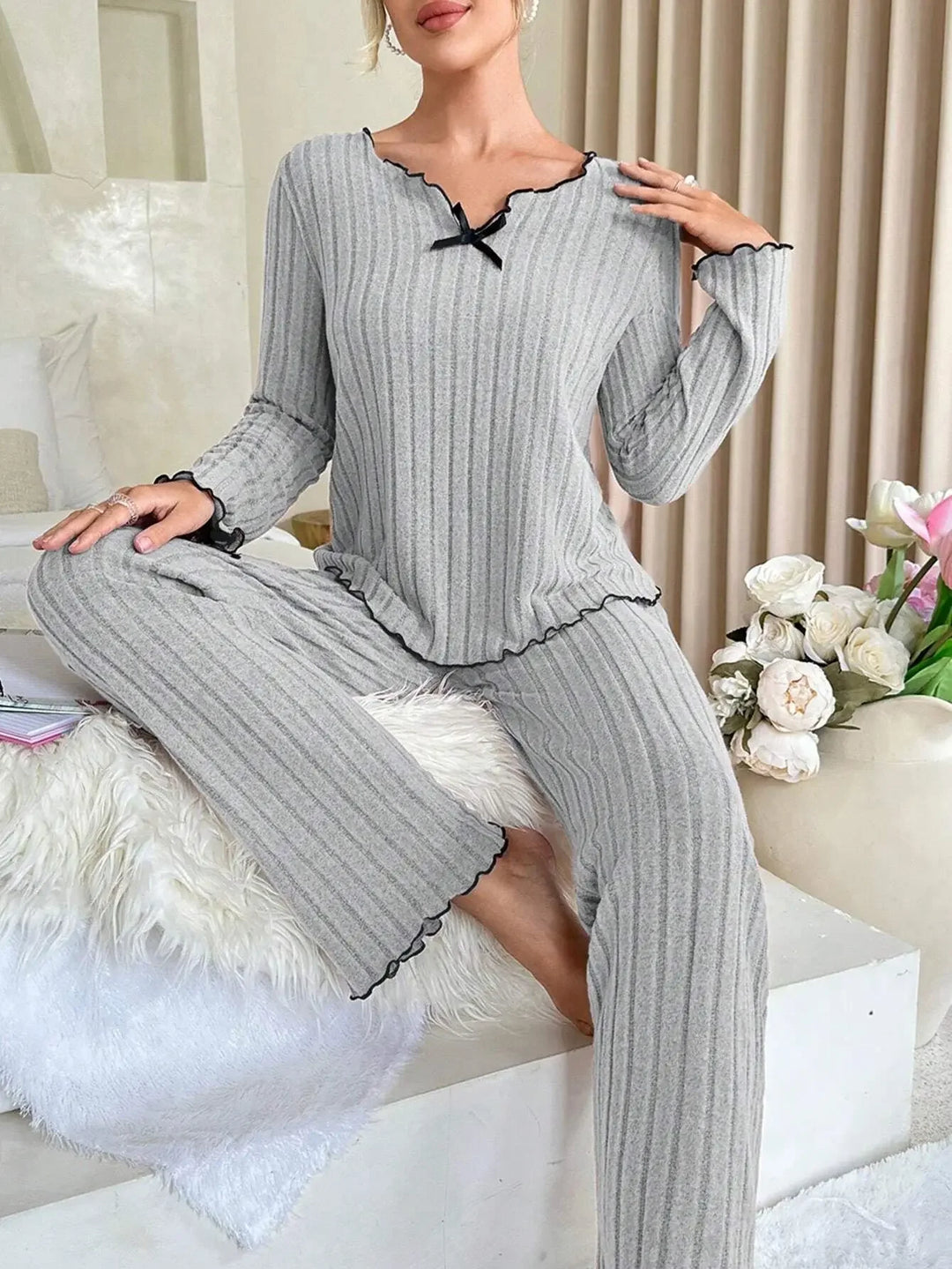 Pijama acanalado de tejido cálido