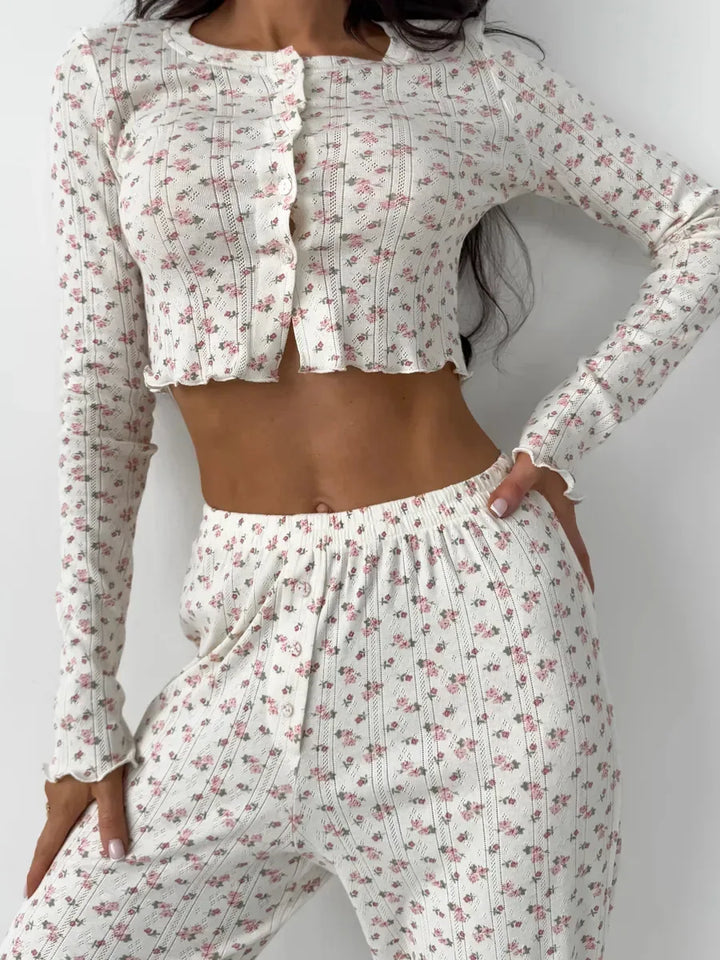 Pijama floral con punto acanalado