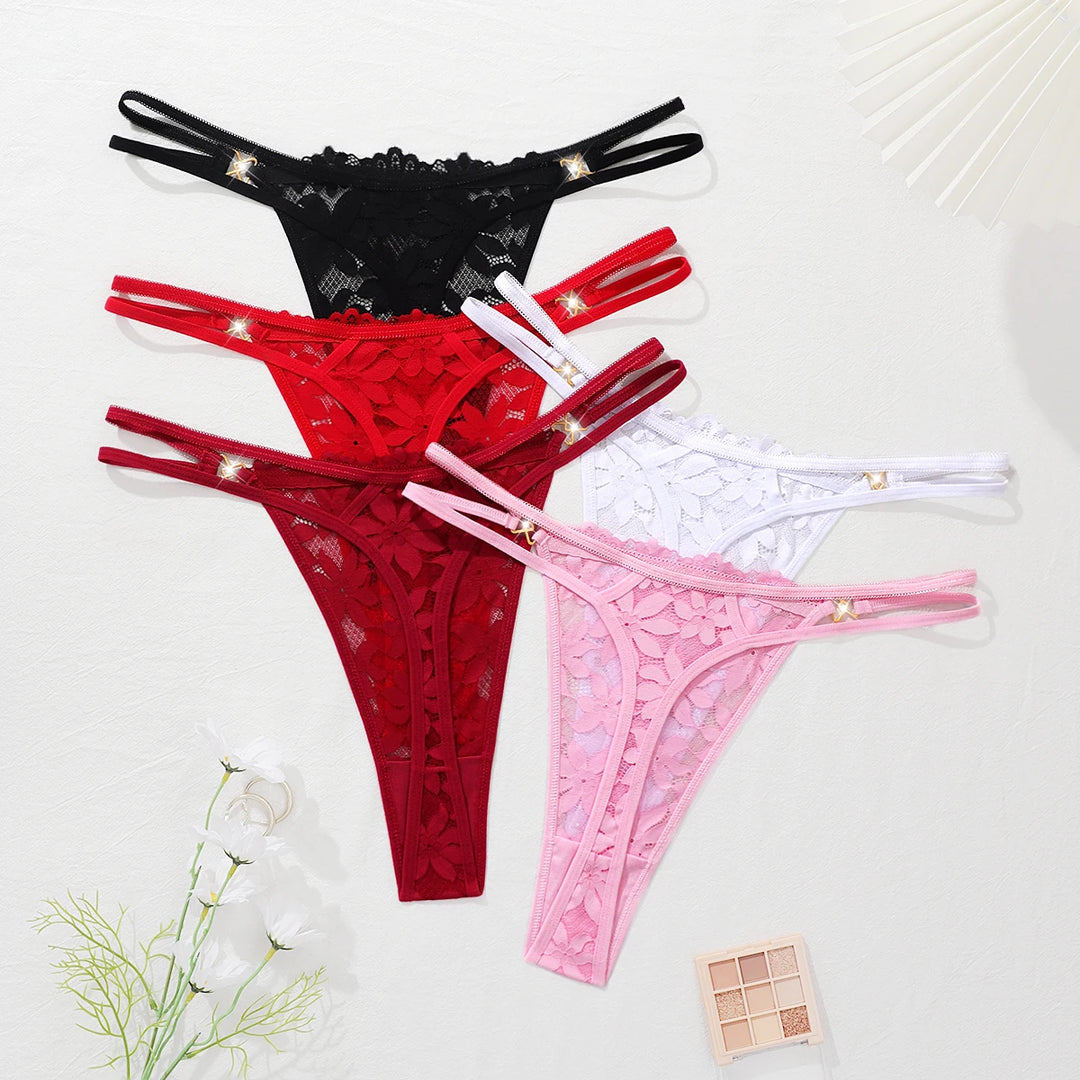 Paquete de 5 tangas con bordado floral