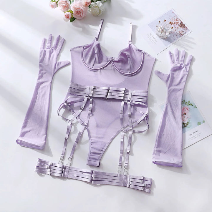 Body de malla con guantes y cintas