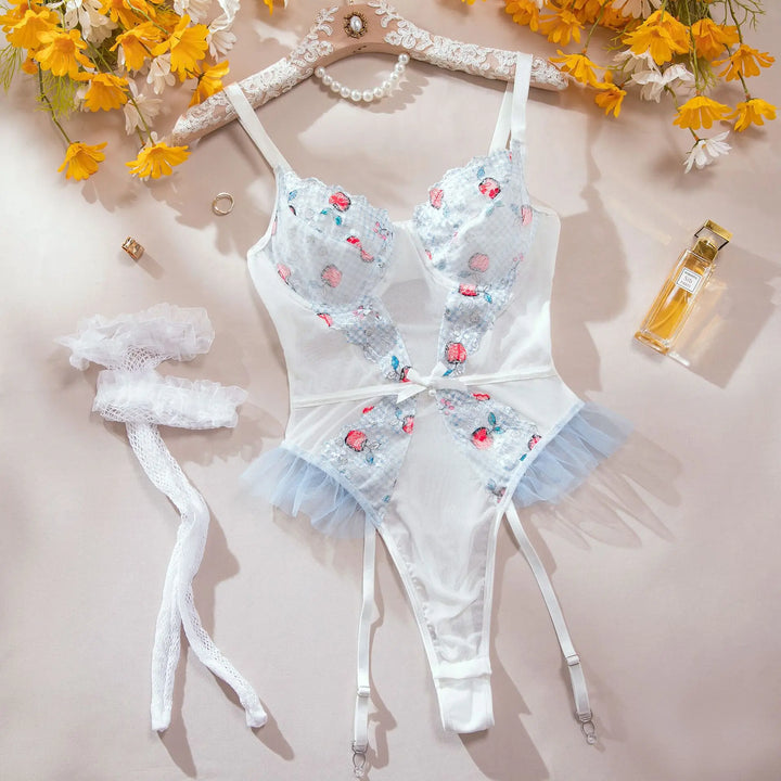 Body azul con estampado y volantes