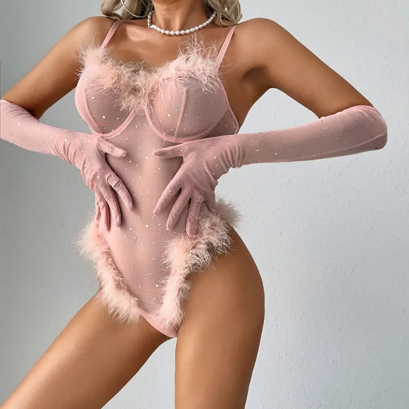 Body brillante con pelo sintético