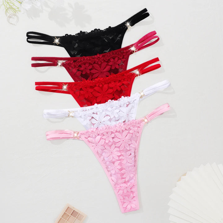 Paquete de 5 tangas con bordado floral