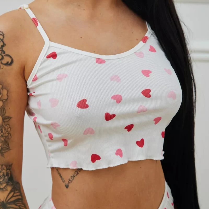 Pijama blanco con estampado de corazoncitos