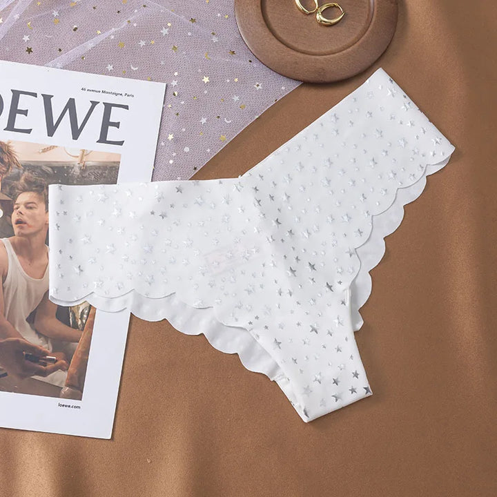 Braguita con borde de volantes y estampado brillante