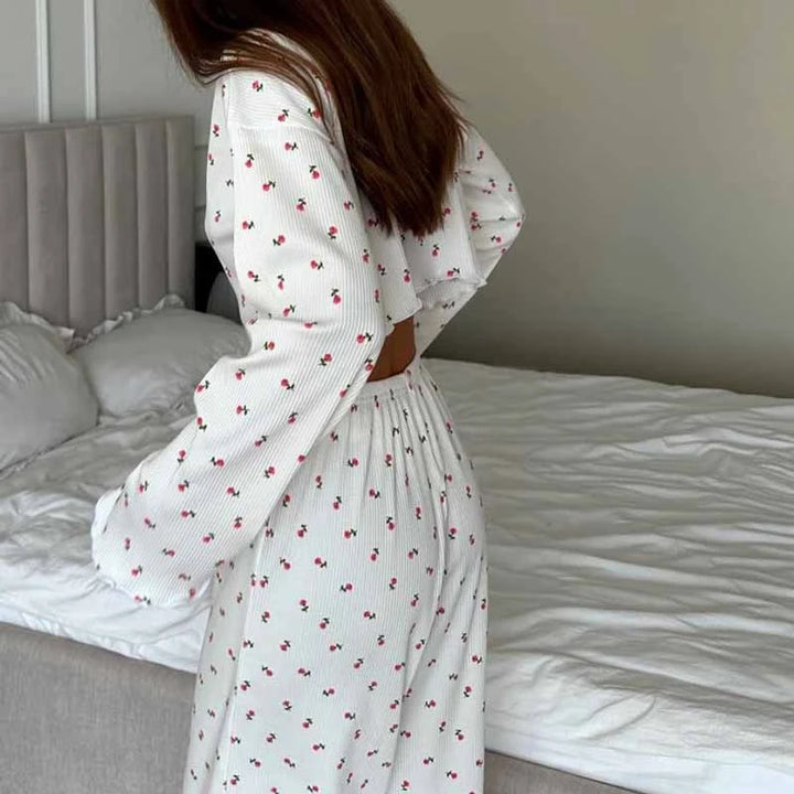 Pijama de punto acanalado con estampado floral