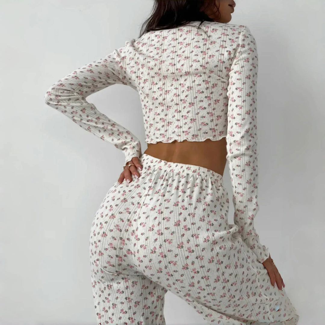 Pijama floral con punto acanalado