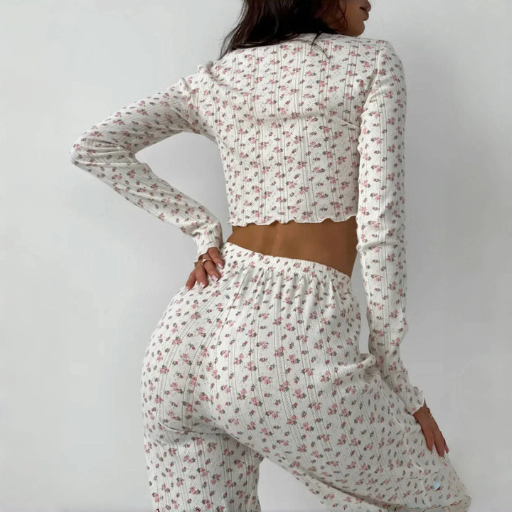 Pijama floral con punto acanalado