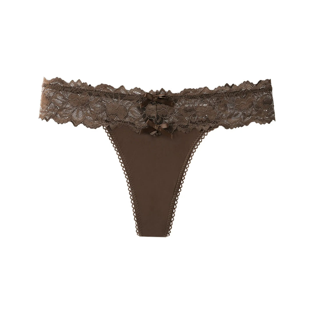 Tanga con franja de encaje y lacitos