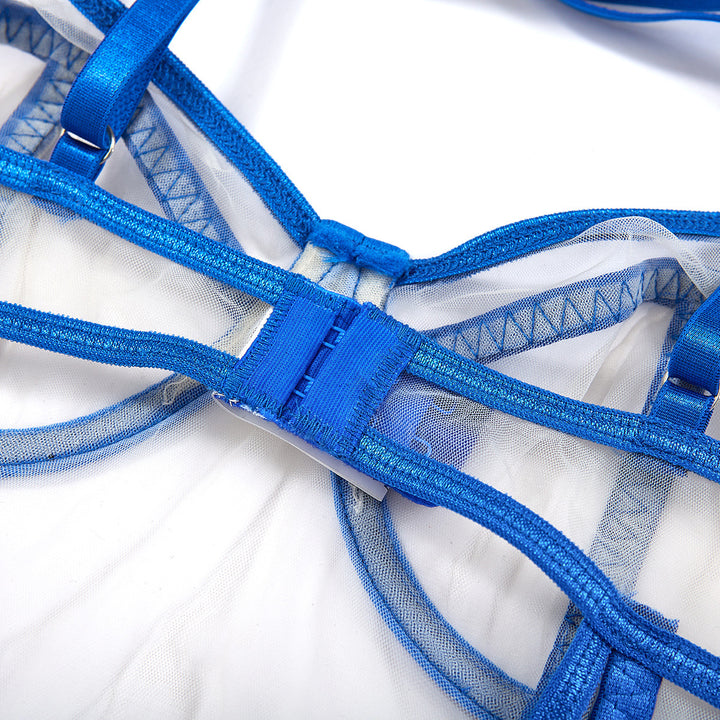 Body de malla transparente con ribete azul