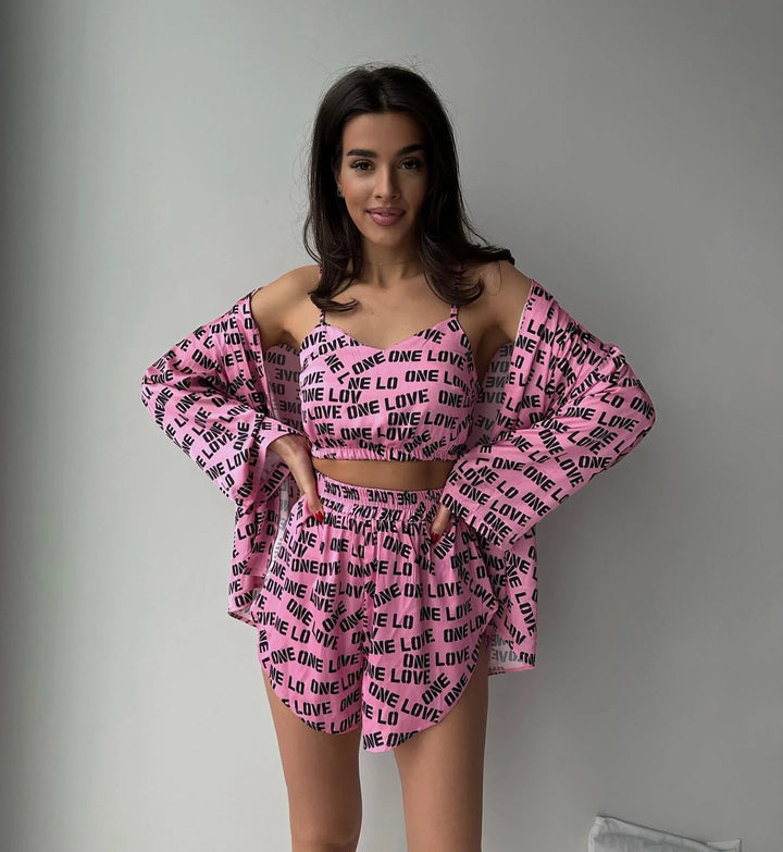 Conjunto de pijama con bata con estampado